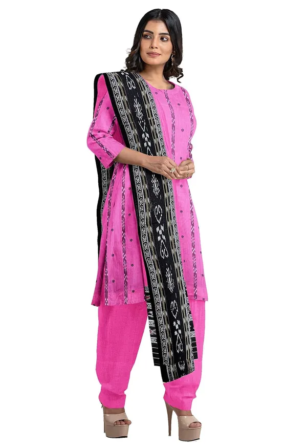 Multicolor_Pure_Cotton_Sambalpuri_Handloom_Dress_Material_With_Dupatta_Bottom_Wear_3_Piece_Set