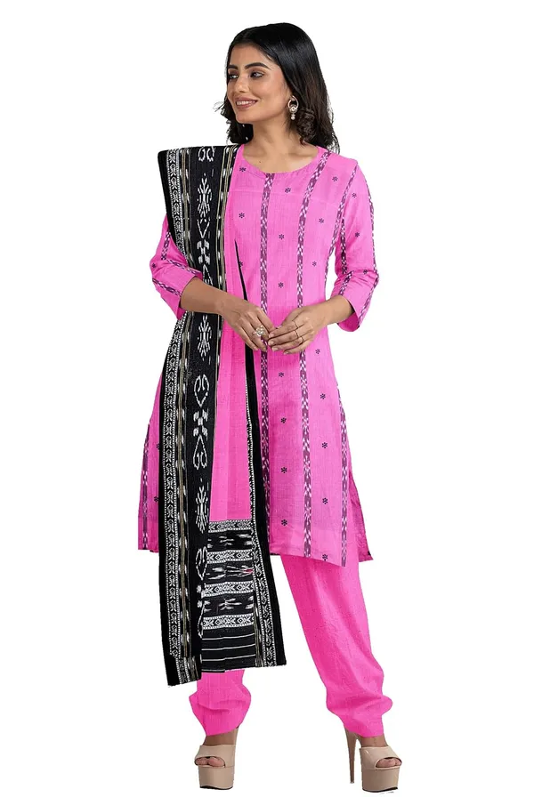 Multicolor_Pure_Cotton_Sambalpuri_Handloom_Dress_Material_With_Dupatta_Bottom_Wear_3_Piece_Set