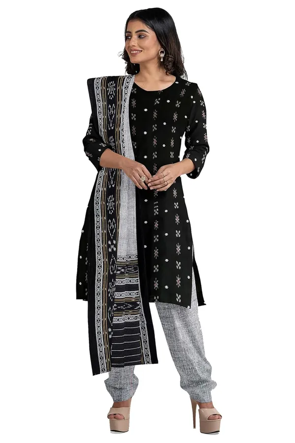 Multicolor_Pure_Cotton_Sambalpuri_Handloom_Dress_Material_With_Dupatta_Bottom_Wear_3_Piece_Set