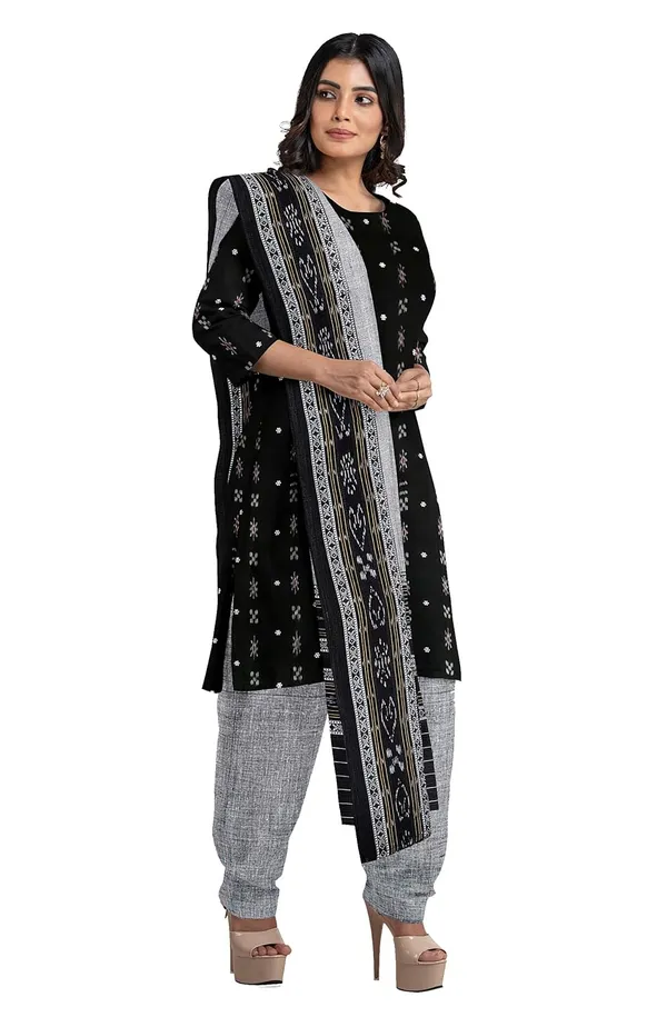 Multicolor_Pure_Cotton_Sambalpuri_Handloom_Dress_Material_With_Dupatta_Bottom_Wear_3_Piece_Set