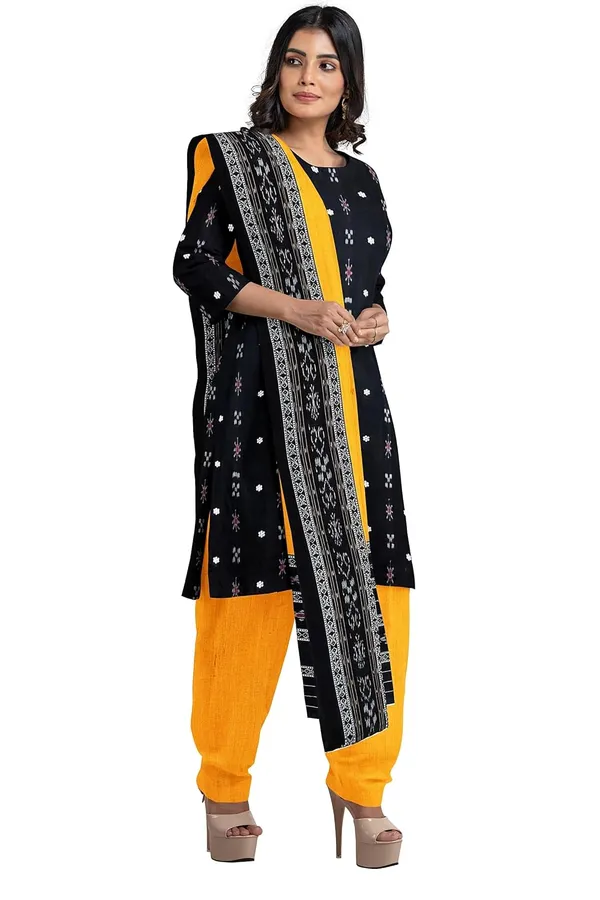 Multicolor_Pure_Cotton_Sambalpuri_Handloom_Dress_Material_With_Dupatta_Bottom_Wear_3_Piece_Set
