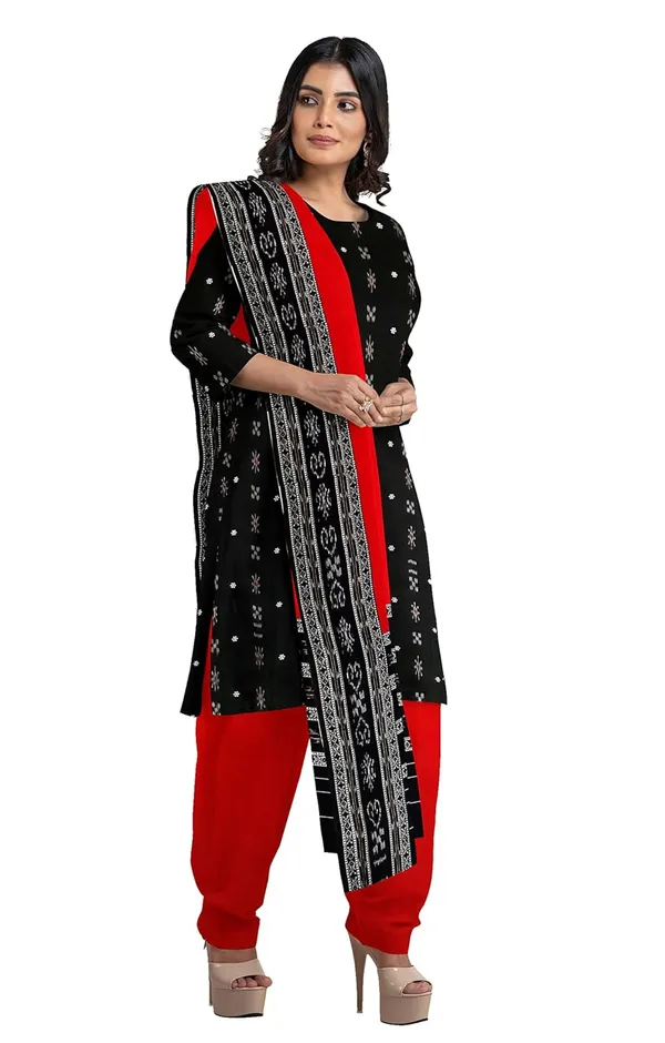 Multicolor_Pure_Cotton_Sambalpuri_Handloom_Dress_Material_With_Dupatta_Bottom_Wear_3_Piece_Set