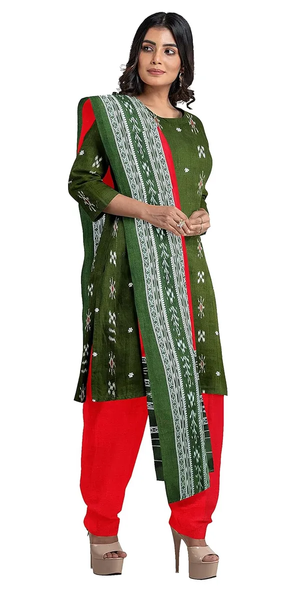 Multicolor_Pure_Cotton_Sambalpuri_Handloom_Dress_Material_With_Dupatta_Bottom_Wear_3_Piece_Set
