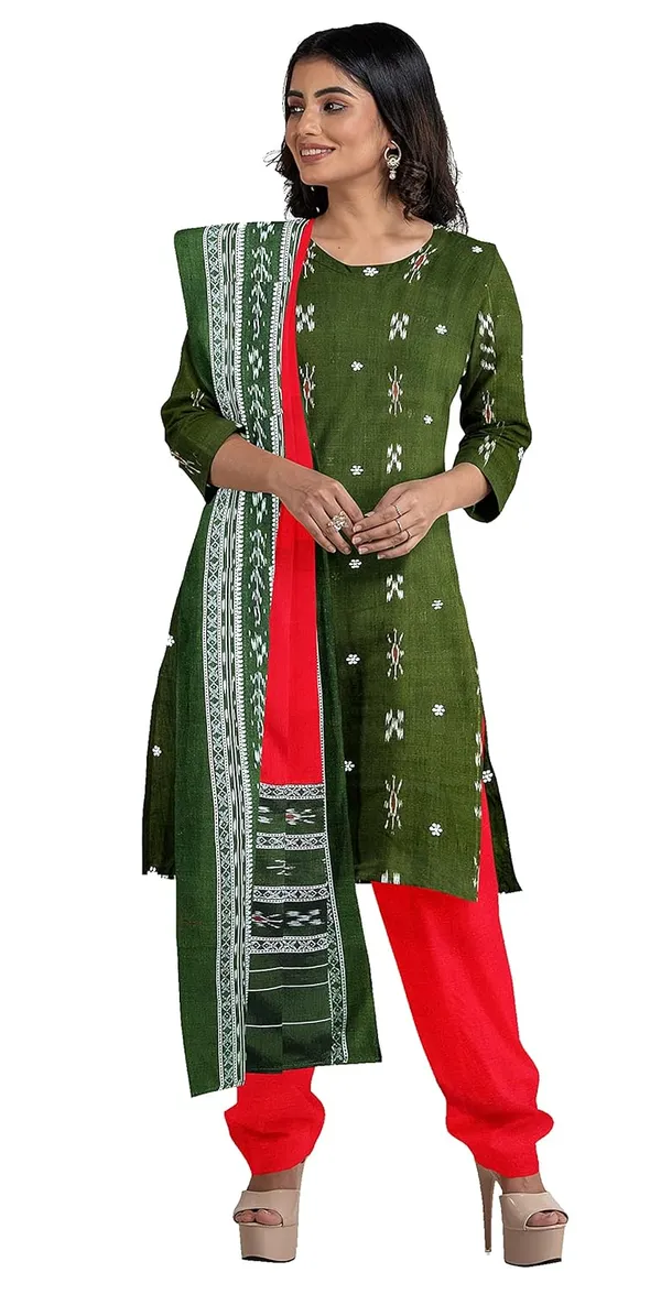 Multicolor_Pure_Cotton_Sambalpuri_Handloom_Dress_Material_With_Dupatta_Bottom_Wear_3_Piece_Set