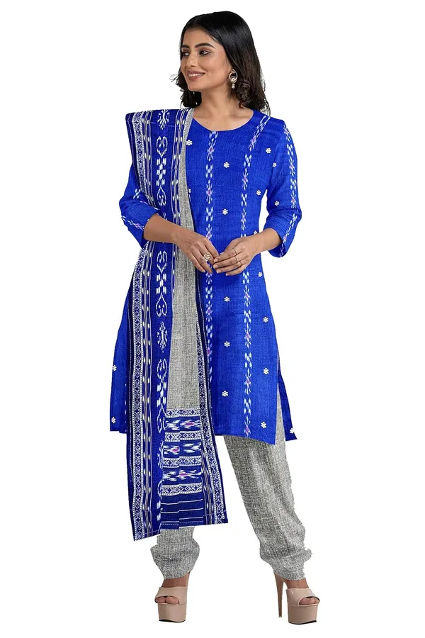 Multicolor_Pure_Cotton_Sambalpuri_Handloom_Dress_Material_With_Dupatta_Bottom_Wear_3_Piece_Set