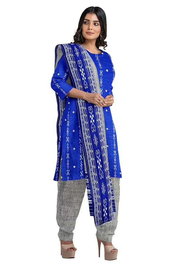 Multicolor_Pure_Cotton_Sambalpuri_Handloom_Dress_Material_With_Dupatta_Bottom_Wear_3_Piece_Set