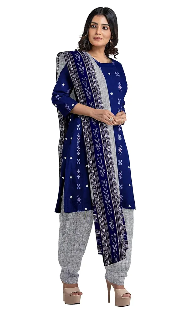 Multicolor_Pure_Cotton_Sambalpuri_Handloom_Dress_Material_With_Dupatta_Bottom_Wear_3_Piece_Set