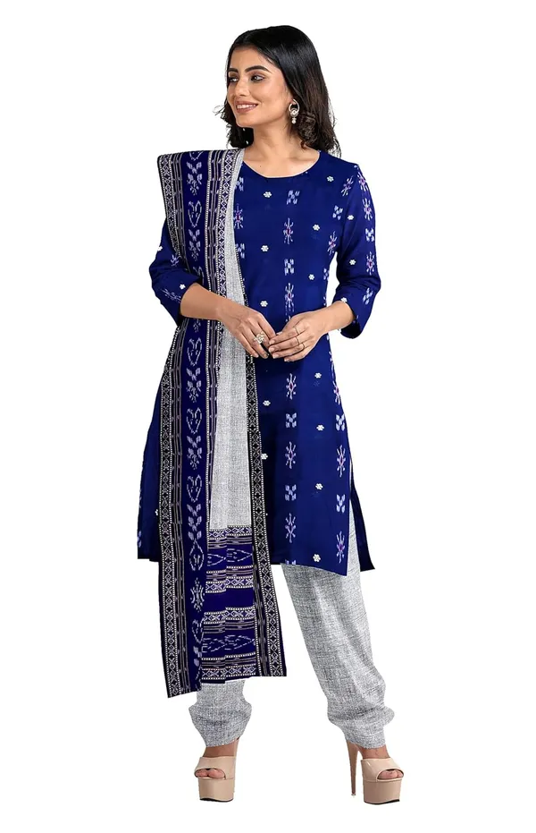 Multicolor_Pure_Cotton_Sambalpuri_Handloom_Dress_Material_With_Dupatta_Bottom_Wear_3_Piece_Set