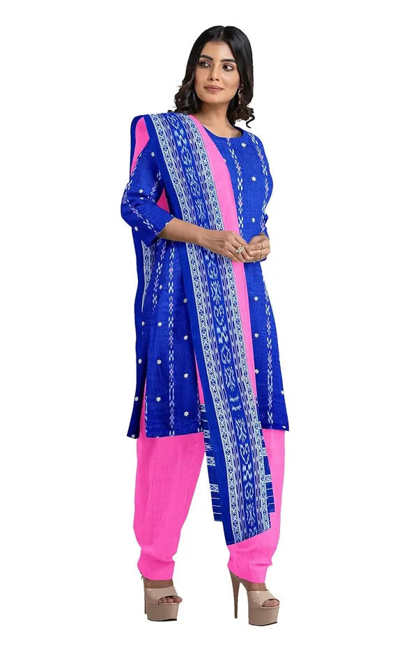 Multicolor_Pure_Cotton_Sambalpuri_Handloom_Dress_Material_With_Dupatta_Bottom_Wear_3_Piece_Set