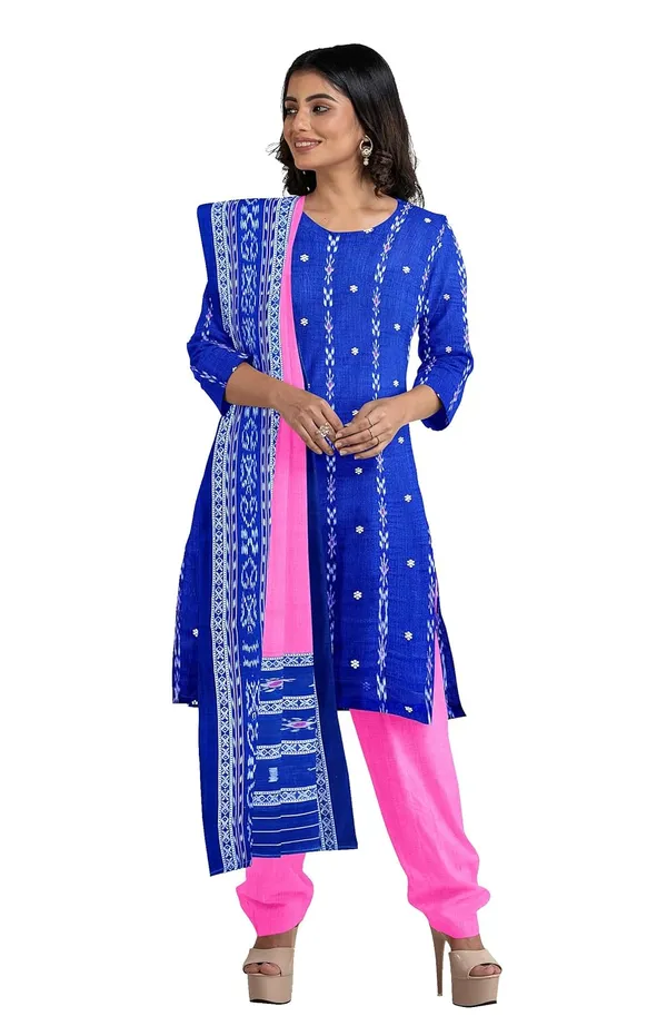 Multicolor_Pure_Cotton_Sambalpuri_Handloom_Dress_Material_With_Dupatta_Bottom_Wear_3_Piece_Set