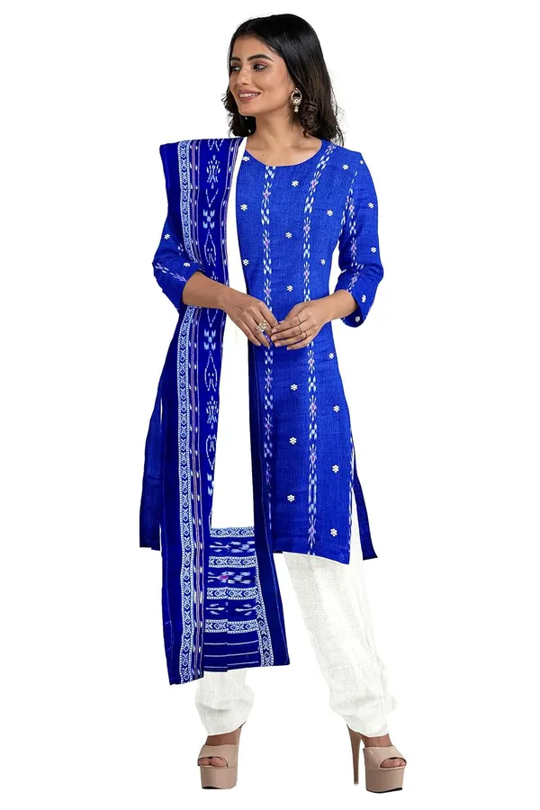 Multicolor_Pure_Cotton_Sambalpuri_Handloom_Dress_Material_With_Dupatta_Bottom_Wear_3_Piece_Set