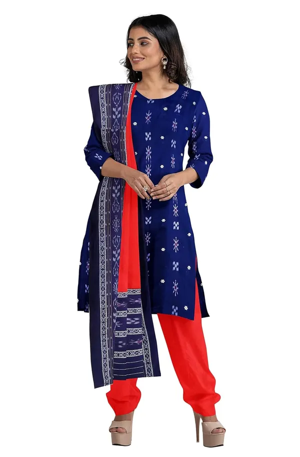 Multicolor_Pure_Cotton_Sambalpuri_Handloom_Dress_Material_With_Dupatta_Bottom_Wear_3_Piece_Set