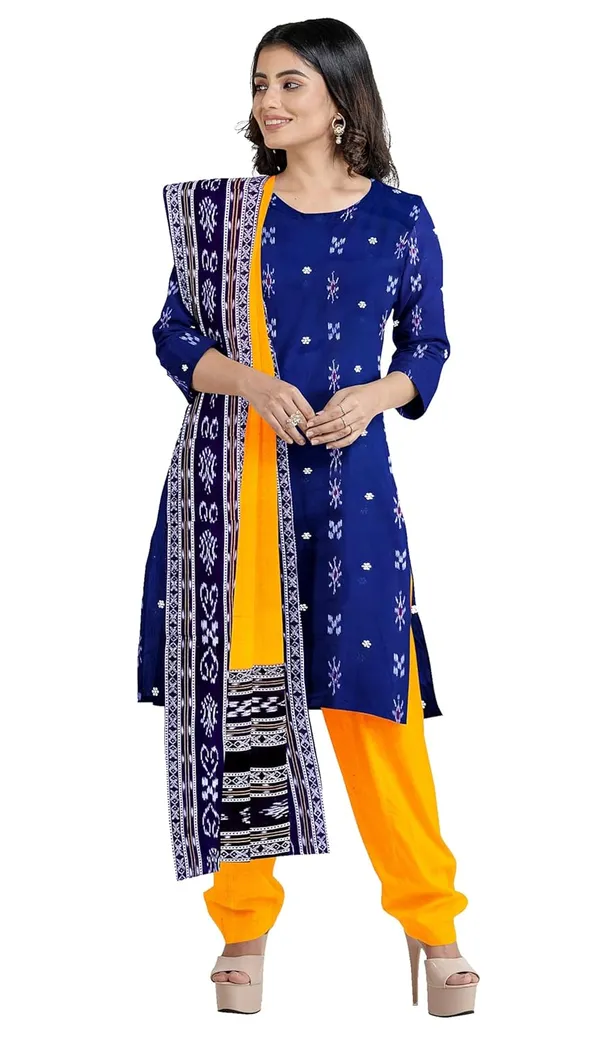Multicolor_Pure_Cotton_Sambalpuri_Handloom_Dress_Material_With_Dupatta_Bottom_Wear_3_Piece_Set