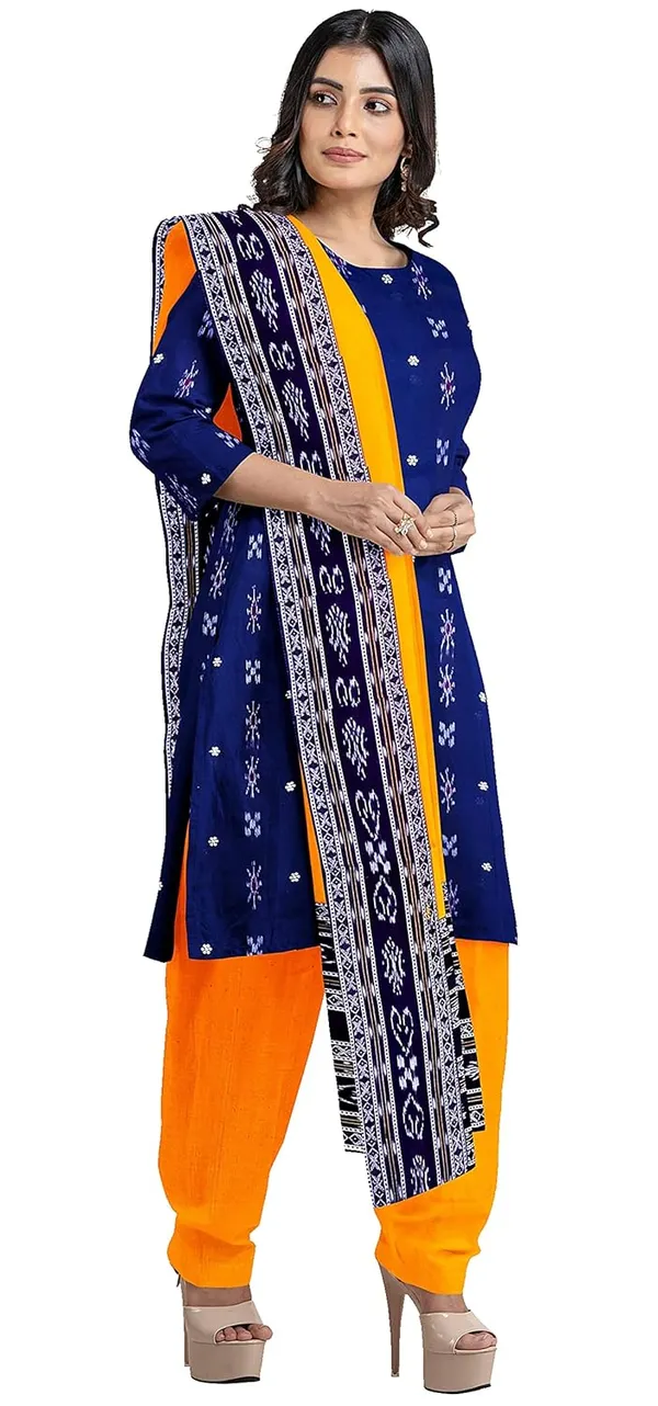 Multicolor_Pure_Cotton_Sambalpuri_Handloom_Dress_Material_With_Dupatta_Bottom_Wear_3_Piece_Set
