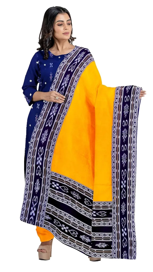Multicolor_Pure_Cotton_Sambalpuri_Handloom_Dress_Material_With_Dupatta_Bottom_Wear_3_Piece_Set