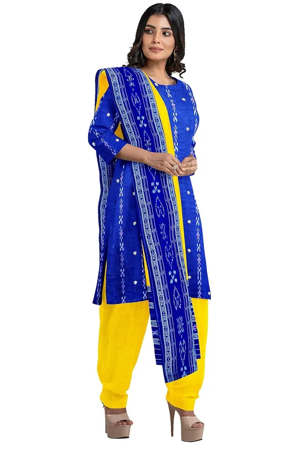 Multicolor_Pure_Cotton_Sambalpuri_Handloom_Dress_Material_With_Dupatta_Bottom_Wear_3_Piece_Set