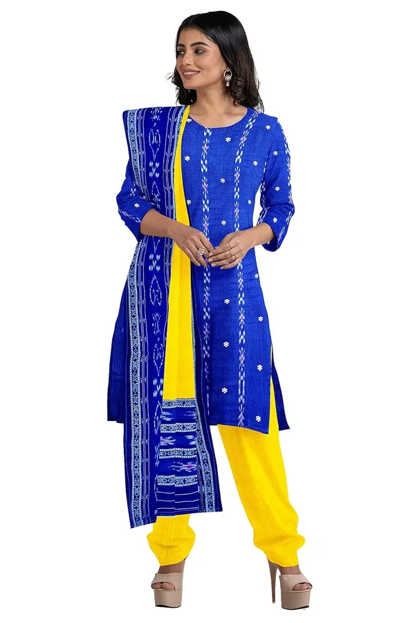 Multicolor_Pure_Cotton_Sambalpuri_Handloom_Dress_Material_With_Dupatta_Bottom_Wear_3_Piece_Set