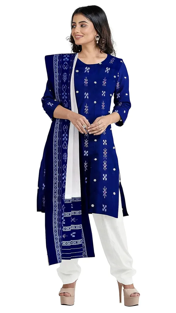 Multicolor_Pure_Cotton_Sambalpuri_Handloom_Dress_Material_With_Dupatta_Bottom_Wear_3_Piece_Set