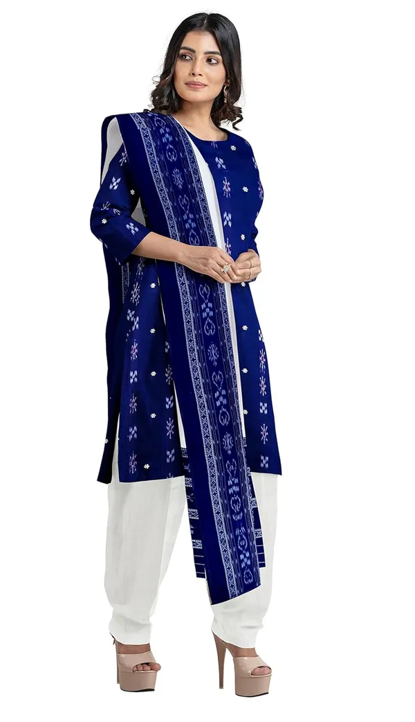 Multicolor_Pure_Cotton_Sambalpuri_Handloom_Dress_Material_With_Dupatta_Bottom_Wear_3_Piece_Set