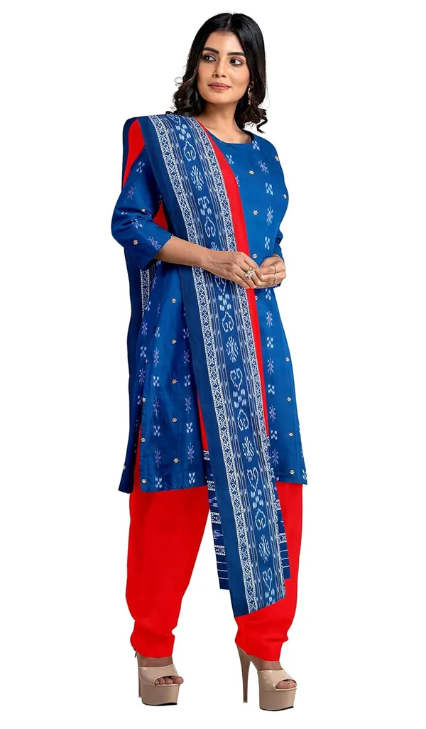 Multicolor_Pure_Cotton_Sambalpuri_Handloom_Dress_Material_With_Dupatta_Bottom_Wear_3_Piece_Set