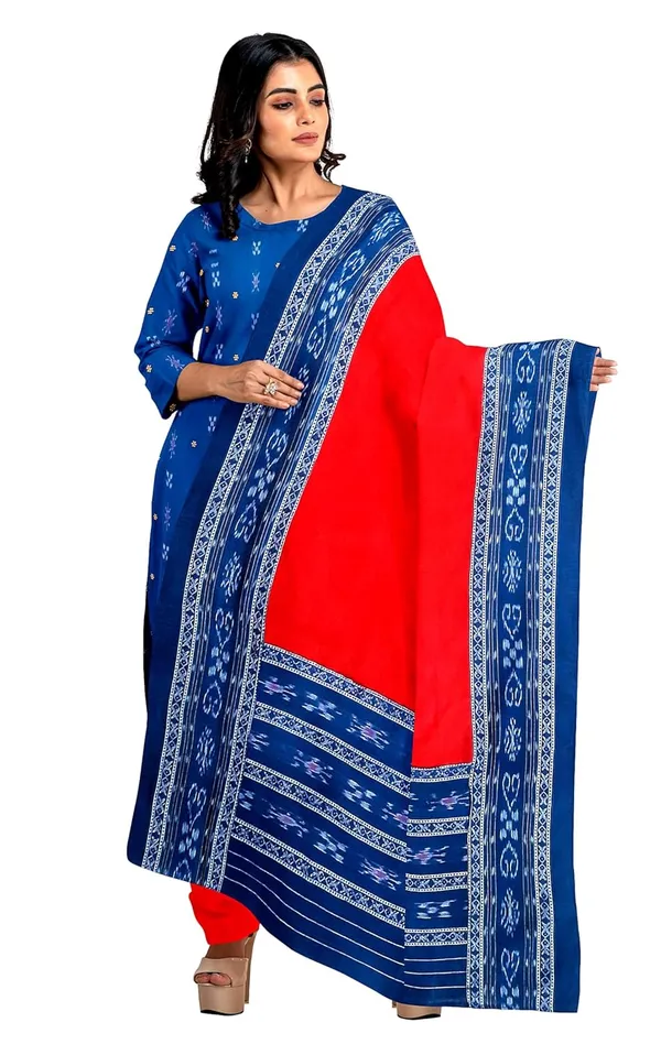 Multicolor_Pure_Cotton_Sambalpuri_Handloom_Dress_Material_With_Dupatta_Bottom_Wear_3_Piece_Set