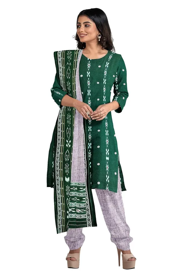 Multicolor_Pure_Cotton_Sambalpuri_Handloom_Dress_Material_With_Dupatta_Bottom_Wear_3_Piece_Set