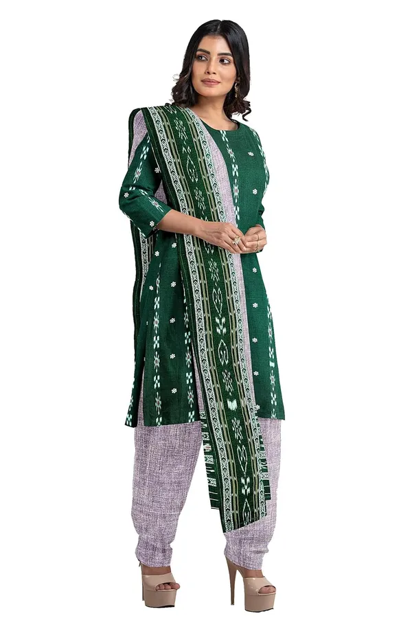 Multicolor_Pure_Cotton_Sambalpuri_Handloom_Dress_Material_With_Dupatta_Bottom_Wear_3_Piece_Set
