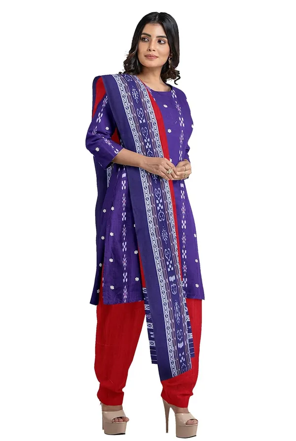 Multicolor_Pure_Cotton_Sambalpuri_Handloom_Dress_Material_With_Dupatta_Bottom_Wear_3_Piece_Set