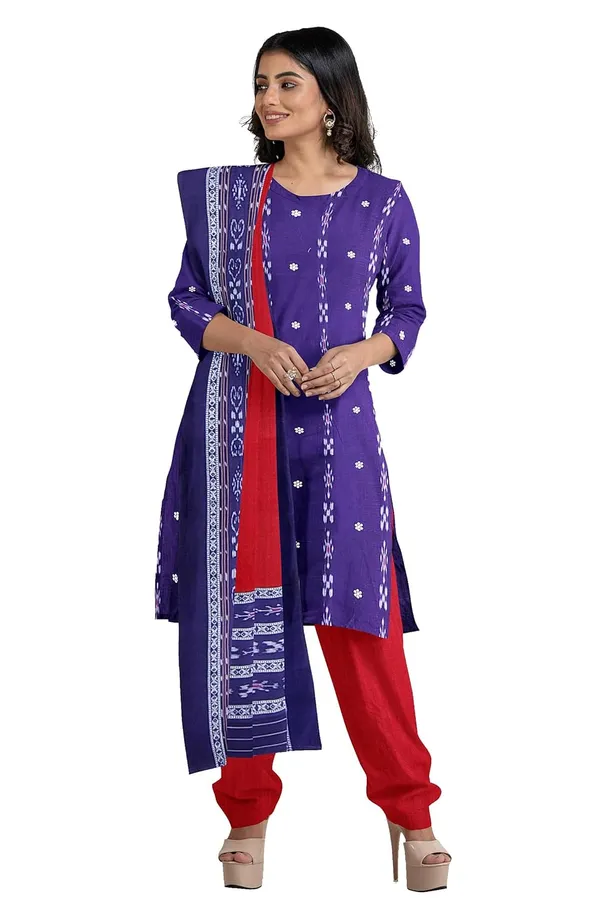 Multicolor_Pure_Cotton_Sambalpuri_Handloom_Dress_Material_With_Dupatta_Bottom_Wear_3_Piece_Set
