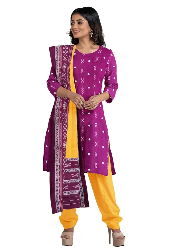 Multicolor_Pure_Cotton_Sambalpuri_Handloom_Dress_Material_With_Dupatta_Bottom_Wear_3_Piece_Set