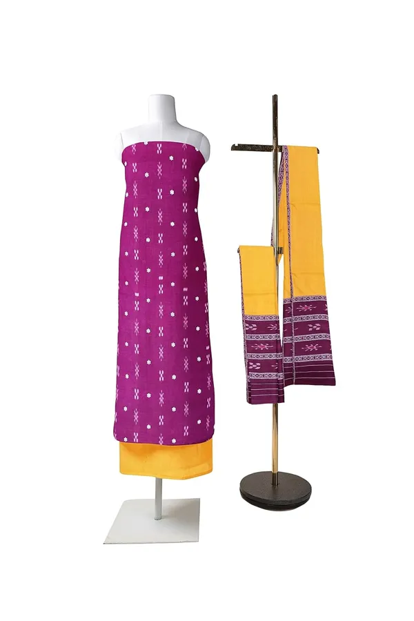 Multicolor_Pure_Cotton_Sambalpuri_Handloom_Dress_Material_With_Dupatta_Bottom_Wear_3_Piece_Set