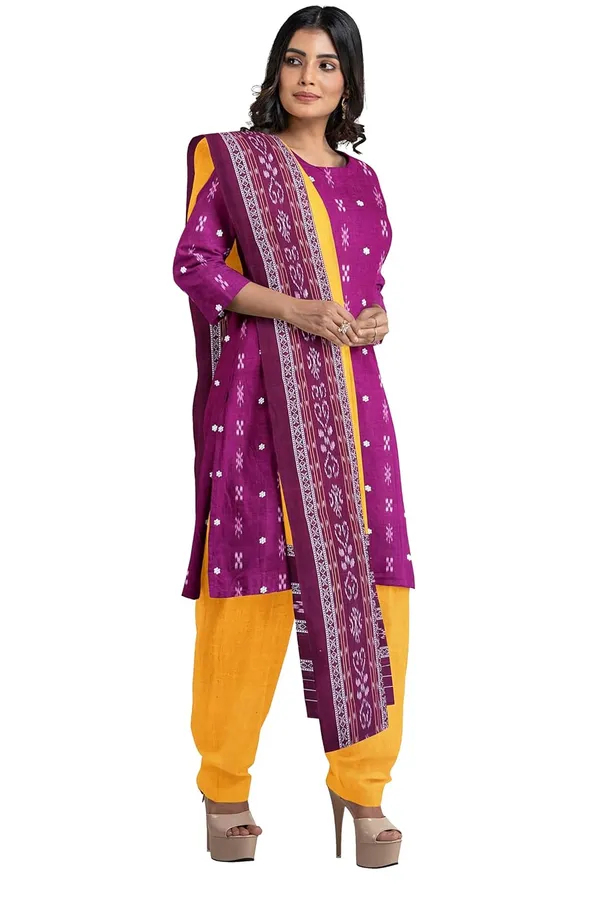 Multicolor_Pure_Cotton_Sambalpuri_Handloom_Dress_Material_With_Dupatta_Bottom_Wear_3_Piece_Set