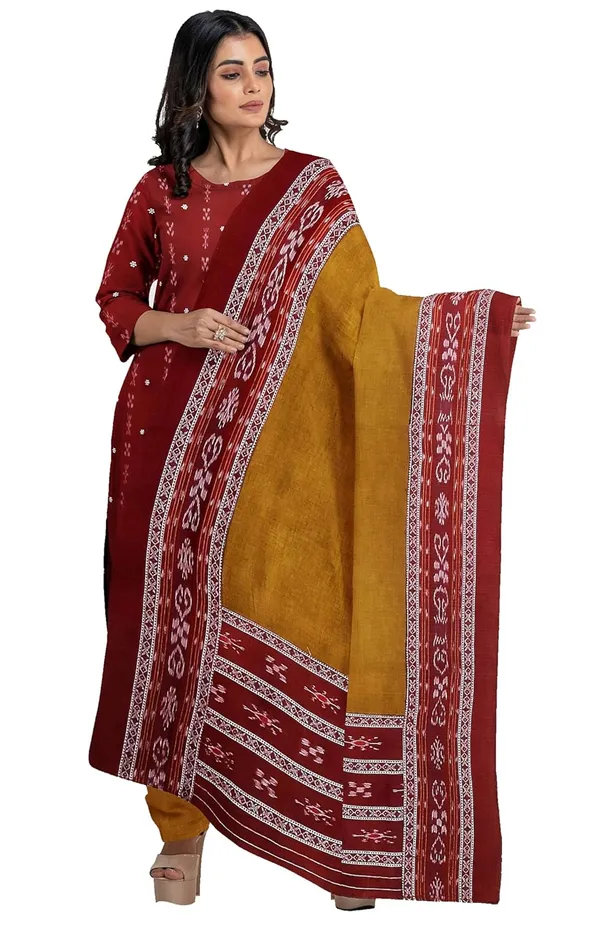 Multicolor_Pure_Cotton_Sambalpuri_Handloom_Dress_Material_With_Dupatta_Bottom_Wear_3_Piece_Set