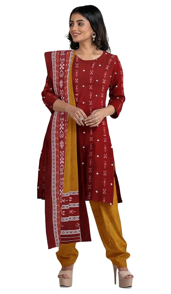 Multicolor_Pure_Cotton_Sambalpuri_Handloom_Dress_Material_With_Dupatta_Bottom_Wear_3_Piece_Set