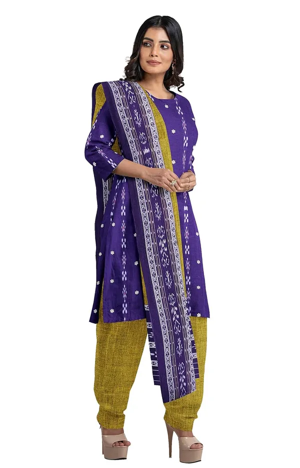 Multicolor_Pure_Cotton_Sambalpuri_Handloom_Dress_Material_With_Dupatta_Bottom_Wear_3_Piece_Set