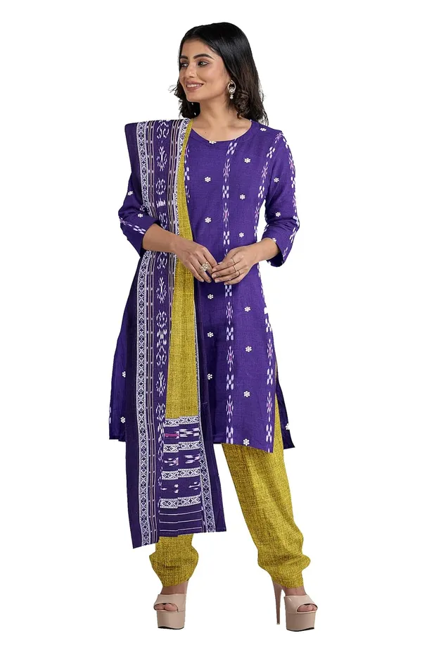 Multicolor_Pure_Cotton_Sambalpuri_Handloom_Dress_Material_With_Dupatta_Bottom_Wear_3_Piece_Set