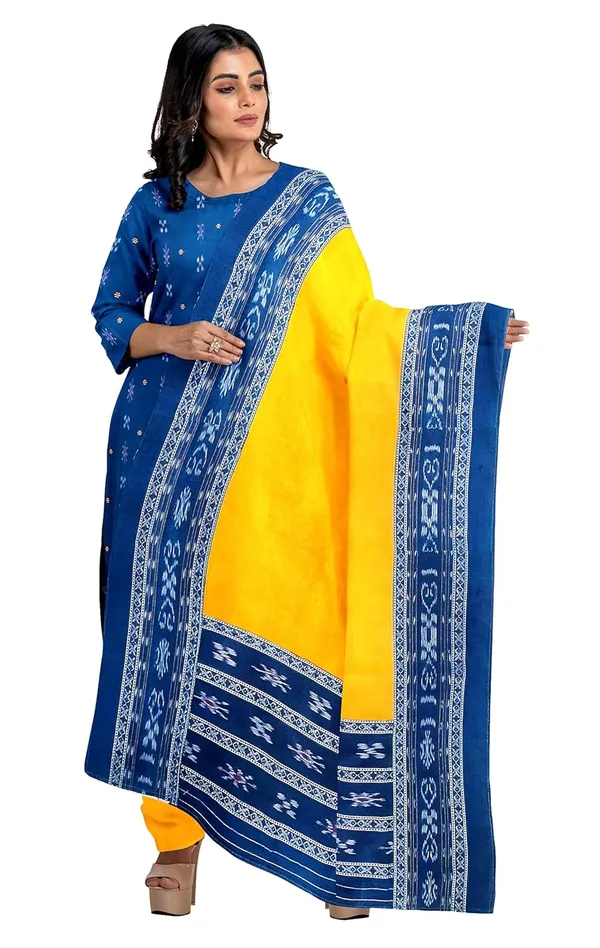 Multicolor_Pure_Cotton_Sambalpuri_Handloom_Dress_Material_With_Dupatta_Bottom_Wear_3_Piece_Set