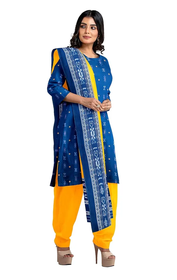 Multicolor_Pure_Cotton_Sambalpuri_Handloom_Dress_Material_With_Dupatta_Bottom_Wear_3_Piece_Set