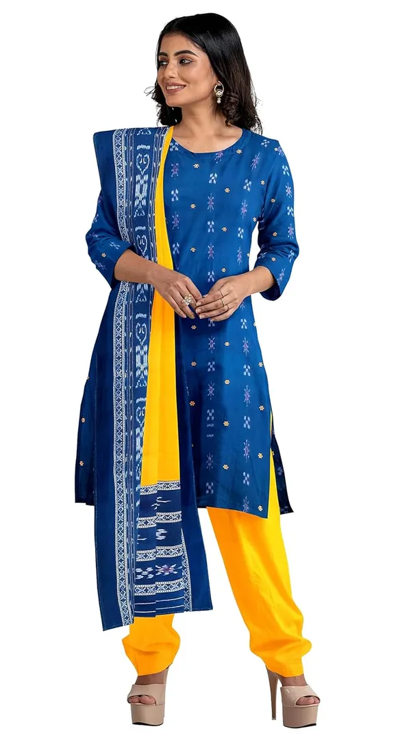 Multicolor_Pure_Cotton_Sambalpuri_Handloom_Dress_Material_With_Dupatta_Bottom_Wear_3_Piece_Set