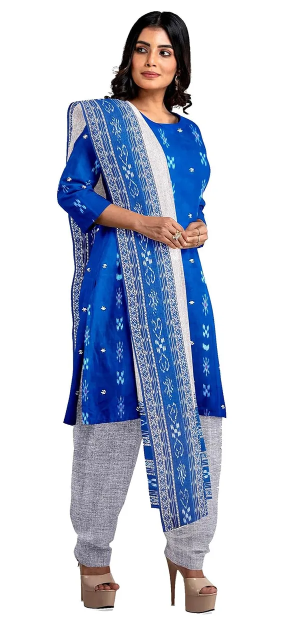 Multicolor_Pure_Cotton_Sambalpuri_Handloom_Dress_Material_With_Dupatta_Bottom_Wear_3_Piece_Set