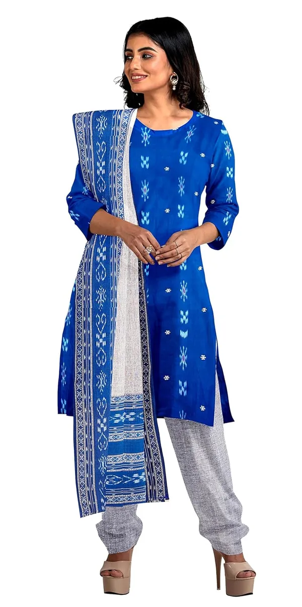 Multicolor_Pure_Cotton_Sambalpuri_Handloom_Dress_Material_With_Dupatta_Bottom_Wear_3_Piece_Set