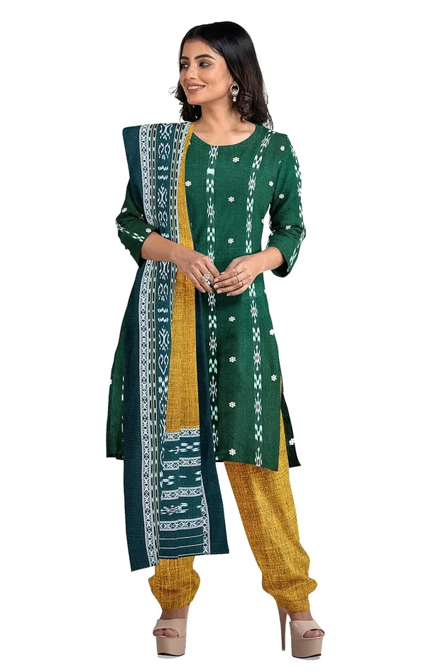 Multicolor_Pure_Cotton_Sambalpuri_Handloom_Dress_Material_With_Dupatta_Bottom_Wear_3_Piece_Set