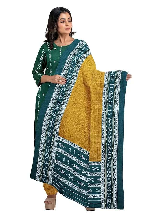 Multicolor_Pure_Cotton_Sambalpuri_Handloom_Dress_Material_With_Dupatta_Bottom_Wear_3_Piece_Set