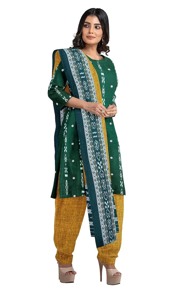 Multicolor_Pure_Cotton_Sambalpuri_Handloom_Dress_Material_With_Dupatta_Bottom_Wear_3_Piece_Set