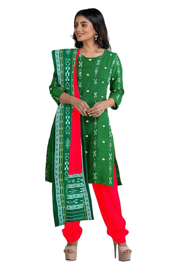 Multicolor_Pure_Cotton_Sambalpuri_Handloom_Dress_Material_With_Dupatta_Bottom_Wear_3_Piece_Set