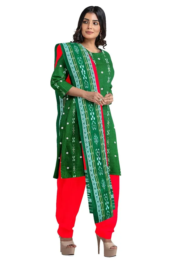 Multicolor_Pure_Cotton_Sambalpuri_Handloom_Dress_Material_With_Dupatta_Bottom_Wear_3_Piece_Set