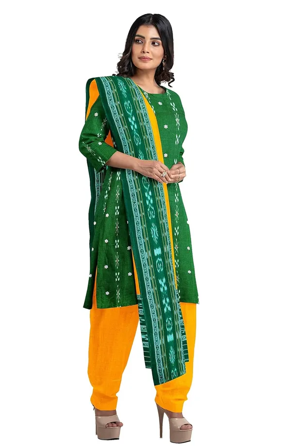 Multicolor_Pure_Cotton_Sambalpuri_Handloom_Dress_Material_With_Dupatta_Bottom_Wear_3_Piece_Set