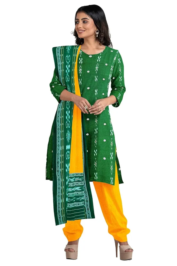 Multicolor_Pure_Cotton_Sambalpuri_Handloom_Dress_Material_With_Dupatta_Bottom_Wear_3_Piece_Set