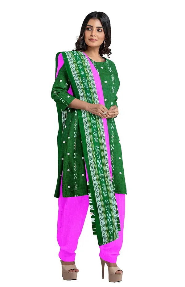 Multicolor_Pure_Cotton_Sambalpuri_Handloom_Dress_Material_With_Dupatta_Bottom_Wear_3_Piece_Set