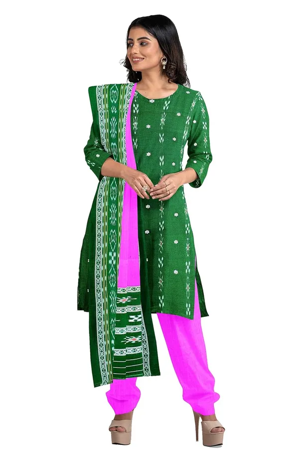 Multicolor_Pure_Cotton_Sambalpuri_Handloom_Dress_Material_With_Dupatta_Bottom_Wear_3_Piece_Set